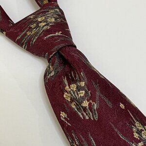 Ermenegildo Zegna Burgundy and Gold Floral Print Neck Tie 3 3/4" × 60"